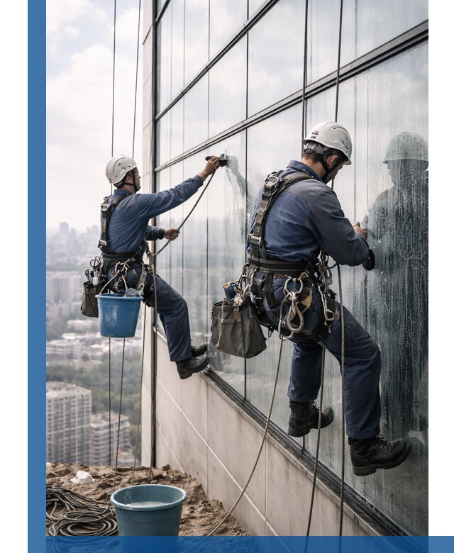 Профессиональная мойка фасадных окон альпинистами в Боре