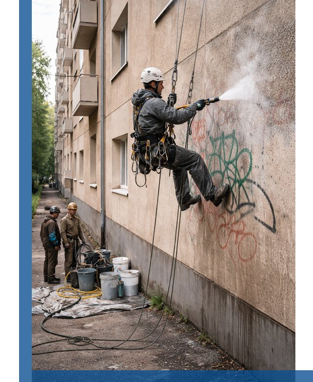 Удаление граффити с фасада в Боре без следов и повреждений