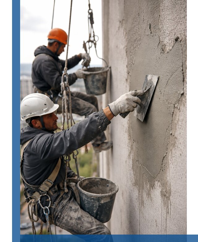 Штукатурка фасада на высоте в Боре профессиональные работы