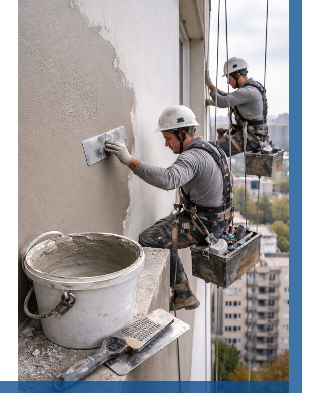 Шпаклевка фасада на высоте в Боре от 727 р. | ВЫСОТНИК-Бор