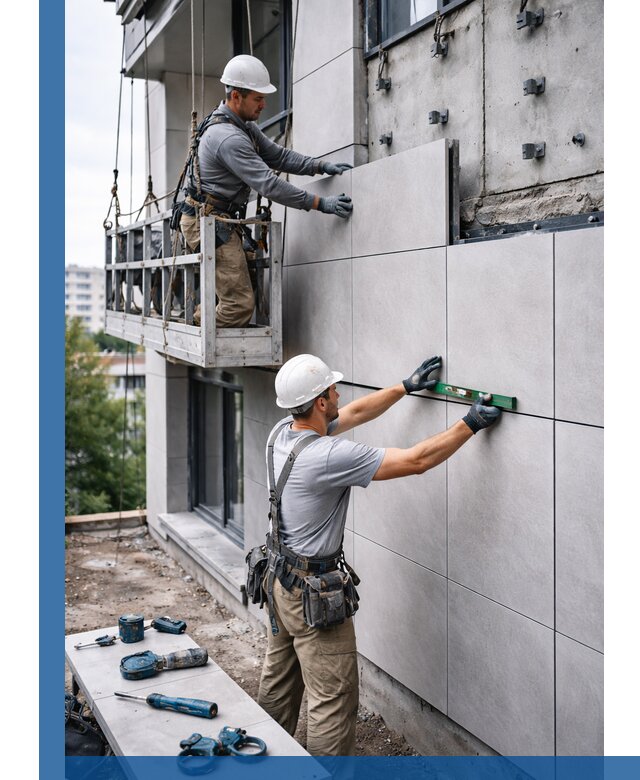 Монтаж керамогранита на фасад в Боре под ключ с гарантией качества