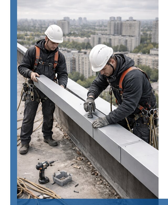 Монтаж парапетных крышек и ограждений кровли в Боре