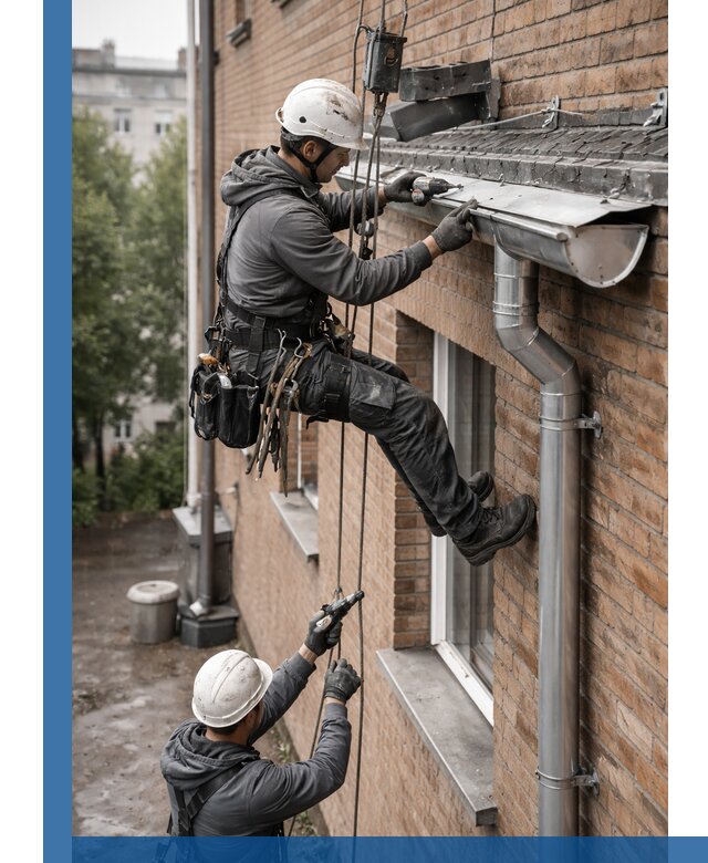 Монтаж водосточной системы на здании в Боре под ключ