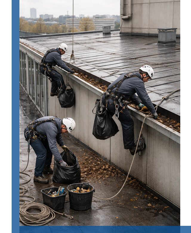 Очистка кровли по периметру в Боре силами промышленных альпинистов