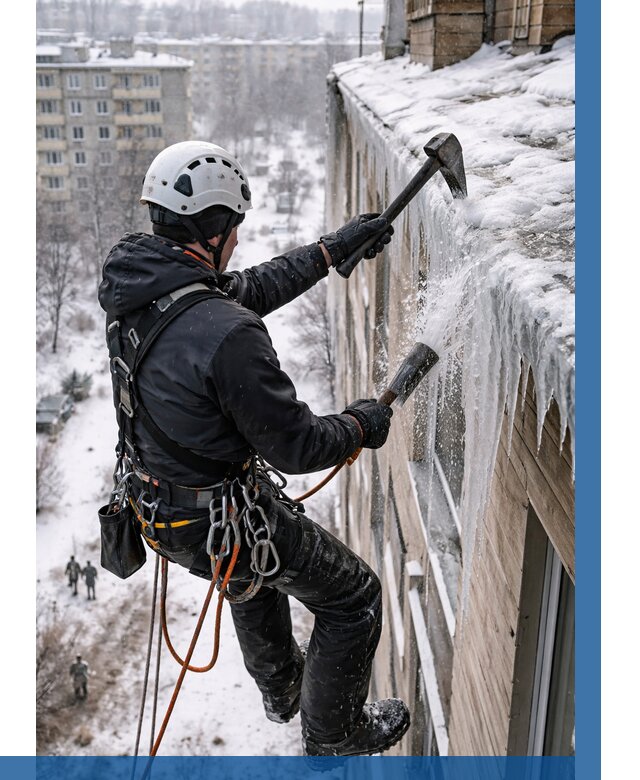 Сбивание сосулек с крыши в Боре по цене от 4676 р. | ВЫСОТНИК-Бор