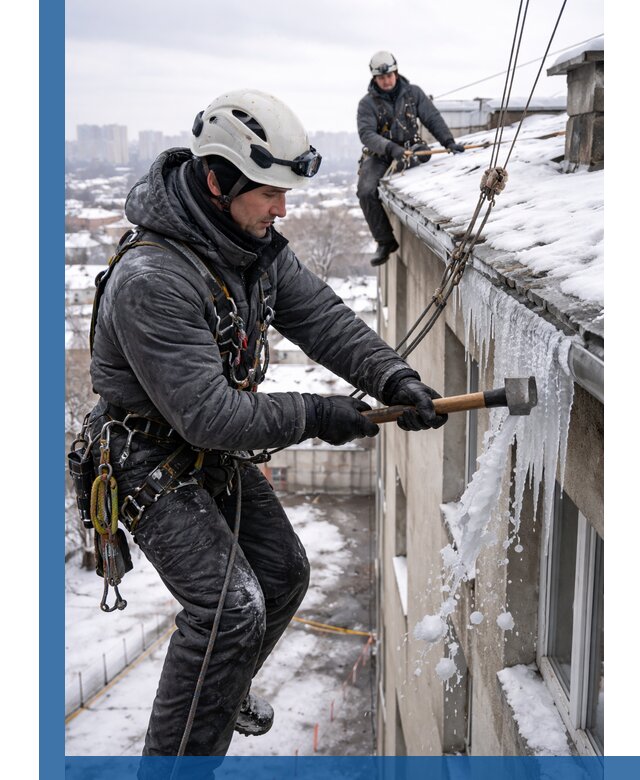 Сбивание и удаление сосулек с крыши в Боре безопасно
