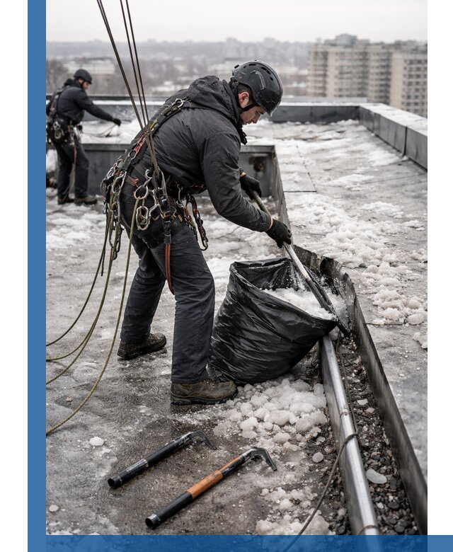 Аварийная очистка кровли в Боре от промальпинистов