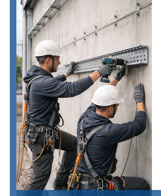 Монтаж кабельных лотков на фасаде зданий в Боре с гарантией
