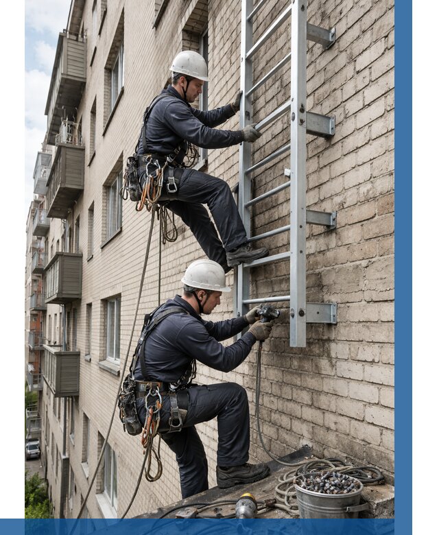 Монтаж пожарной лестницы в Боре от 25975 р заказать у ВЫСОТНИК-Бор