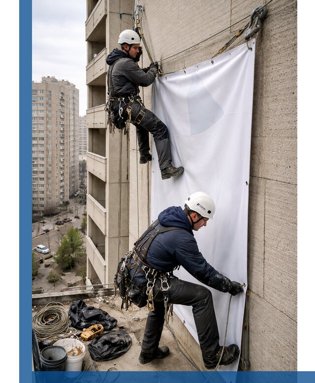 Профессиональный монтаж баннеров на фасаде в Боре