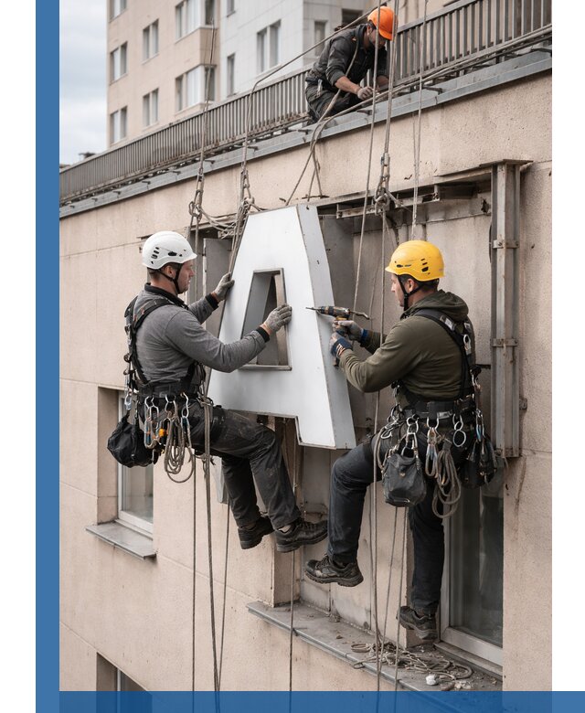 Ремонт и восстановление наружных вывесок на высоте в Боре