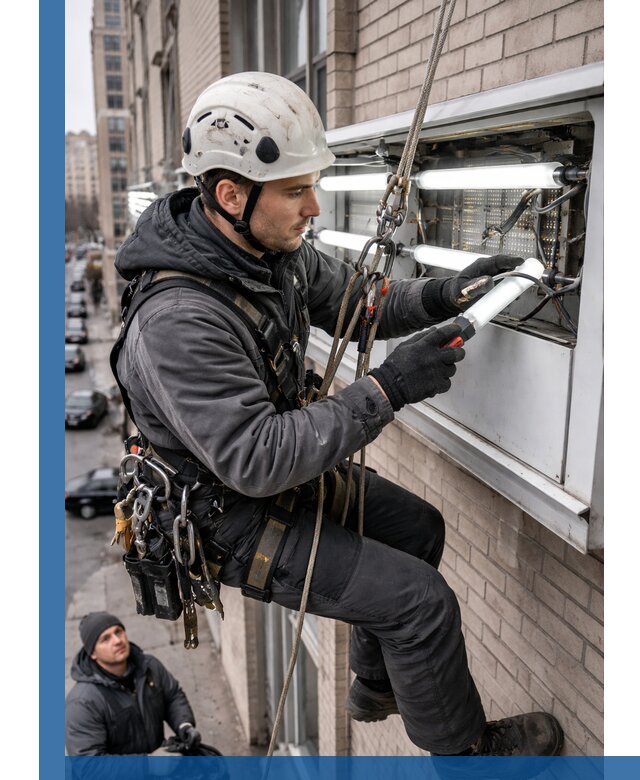 Профессиональная замена ламп в наружной вывеске в Боре