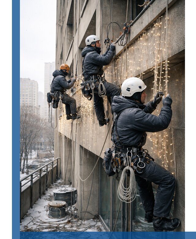 Монтаж новогодней иллюминации и украшение фасадов в Боре