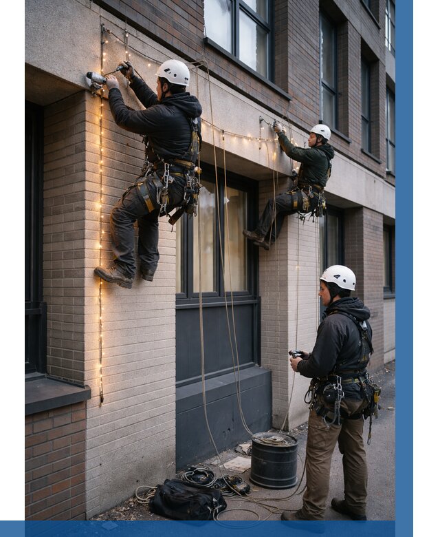 Монтаж гирлянд на фасаде в Боре от 3637 р. | ВЫСОТНИК-Бор