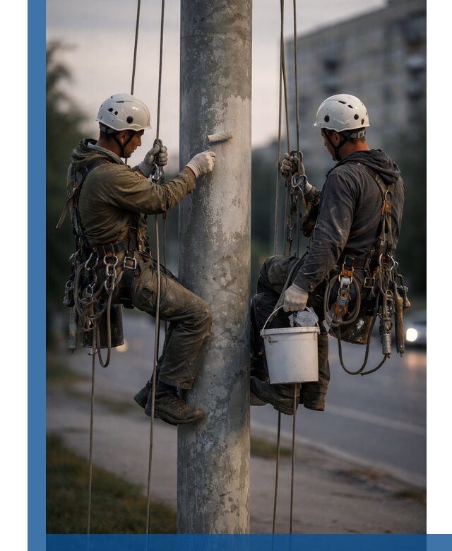 Покраска опор освещения и антикоррозийная защита в Боре