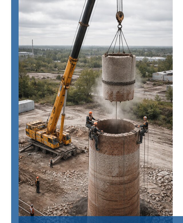 Демонтаж дымовой трубы в Боре с гарантиями безопасности