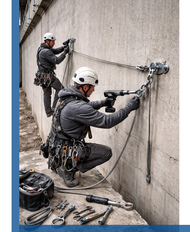 Монтаж анкерных линий высотной безопасности в Боре