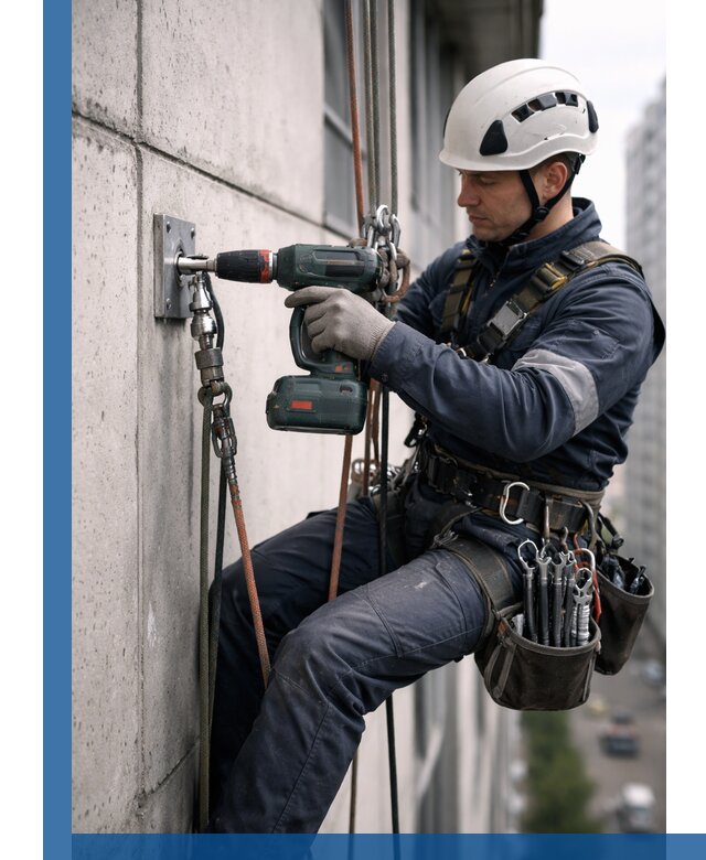 Установка анкерных точек для высотных работ в Боре