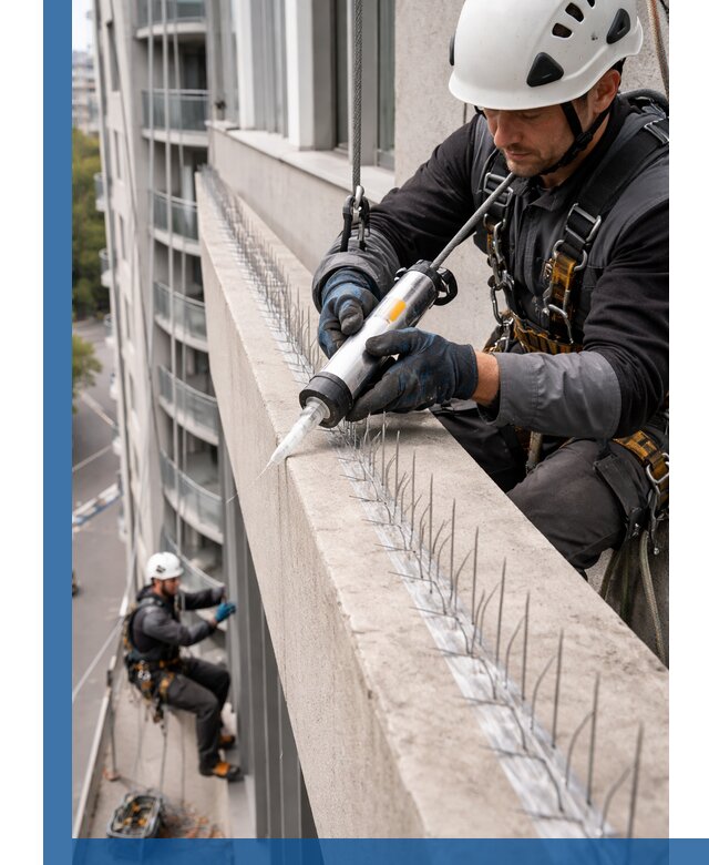 Установка шипов от птиц на фасадах и кровлях в Боре